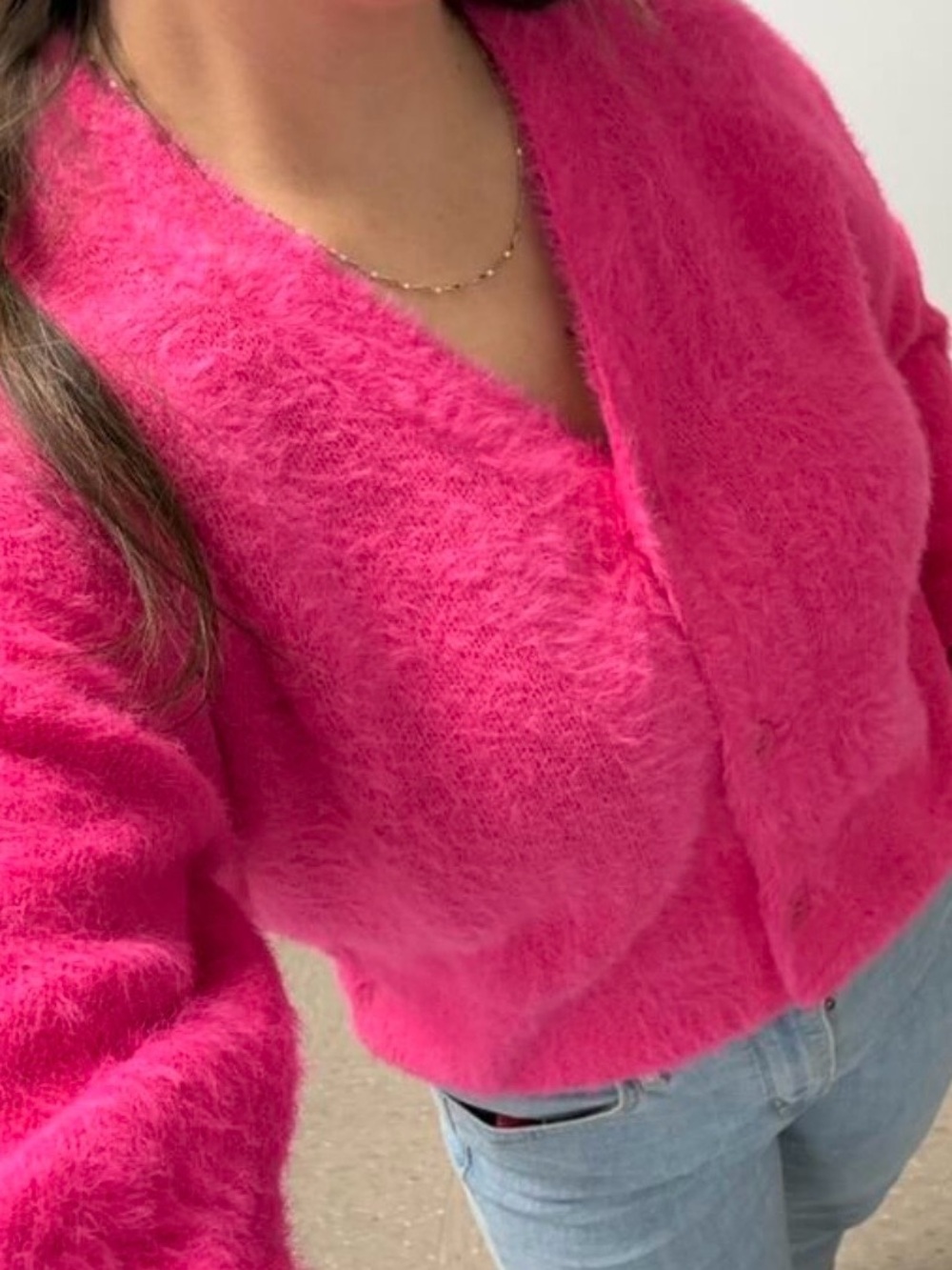 Drop-Shoulder Cardigan in Dopamine Pink